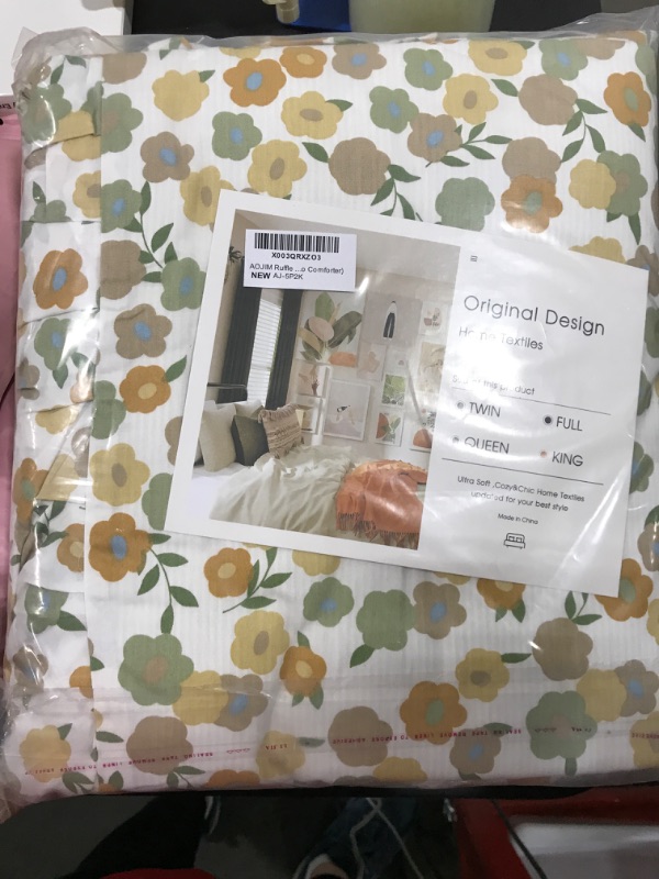 Photo 2 of [Size K] AOJIM Ruffle Duvet Cover 100% Cotton King Size 104x90 Inch, Farmhouse Chic Comforter Cover Set with Colorful Sweet Floral, Soft Breathable Vintage Style Quilt Cover 3 Pieces (no Comforter) 