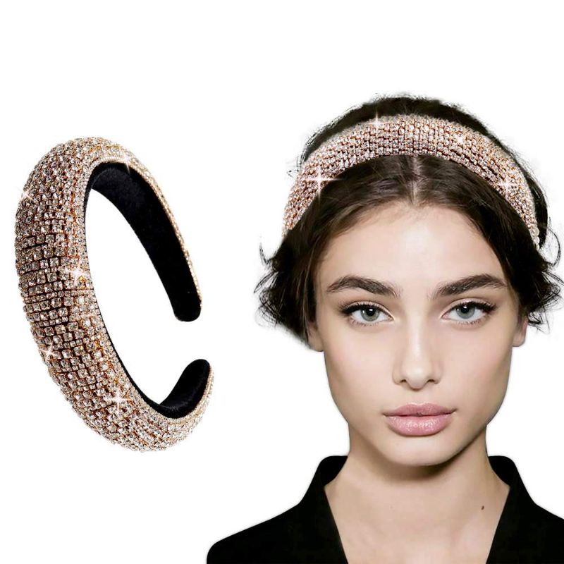 Photo 1 of 3PCS Bling Padded Rhinestone Headband Diamond Crystal Beaded Wide Headband Bejewelled Hairband Luxury Sparkly Glitter Hair Accessories for Women Girls 1 Count (Pack of 1) 