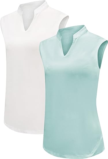 Photo 1 of [Size L] TrendiMax Women's 2 Pack Golf Shirts Sleeveless V Neck Tennis Polo Shirt Quick Dry Athletic Workout Tank Tops