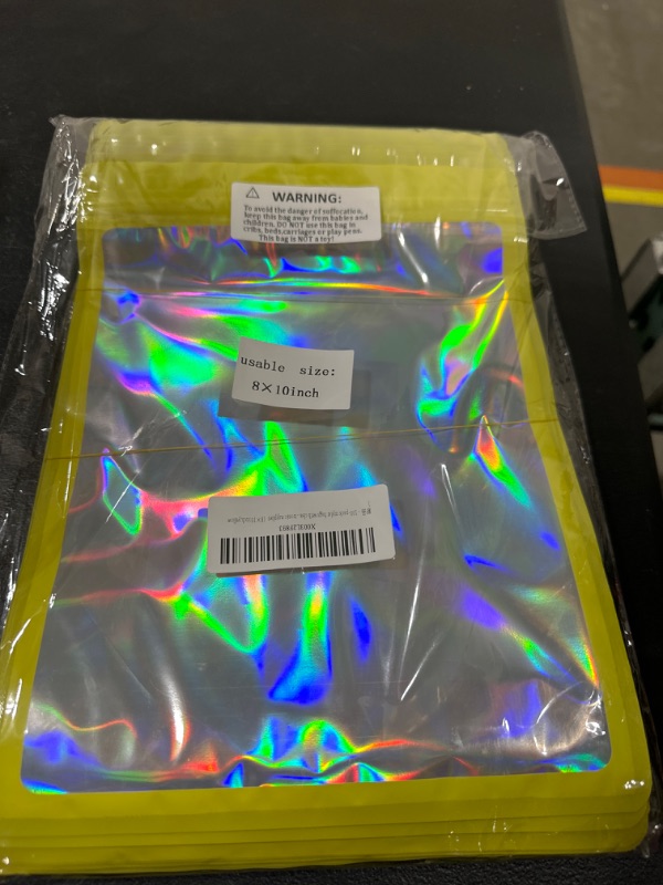 Photo 2 of 100-pack 8×10 inch mylar bags with clear window holographic resealable sealable packaging zip bag for small bussiness jewelry candy sample food packing supplies ?yellow? 8×10 inch Yellow