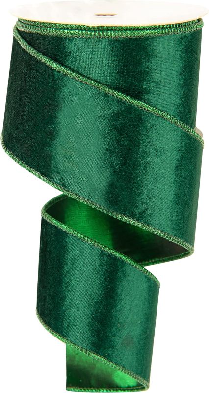 Photo 1 of 2.5Inch X 10 Yards Christmas Velvet Ribbon,2.5" Wide Wired Ribbon for Christmas Crafts Decoration, Wrapping Crafts (Green) Green 2.5"-10 Yard