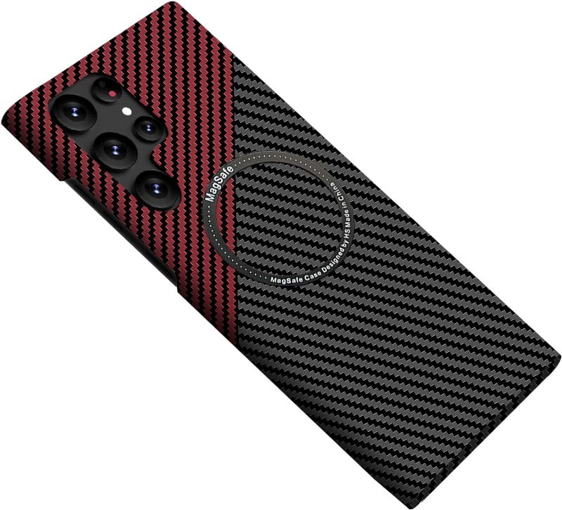 Photo 1 of Giftfolover for Samsung Galaxy S24 Ultra Carbon Fiber Case Compatible with Magsafe, Ultra Slim Galaxy S24 Ultra Carbon Case, Thin Hard PC S24 Ultra Magnetic Protective Case (Black Red)
