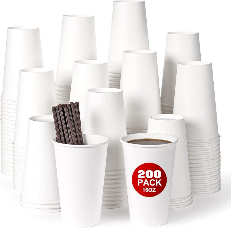 Photo 1 of Moretoes Drinking Cups, Paper Cups, 16oz, 200 Pack, Paper Coffee Cups, Disposable Coffee Cup and 200 Stirrers, Hot/Cold Beverage Drinking Cups