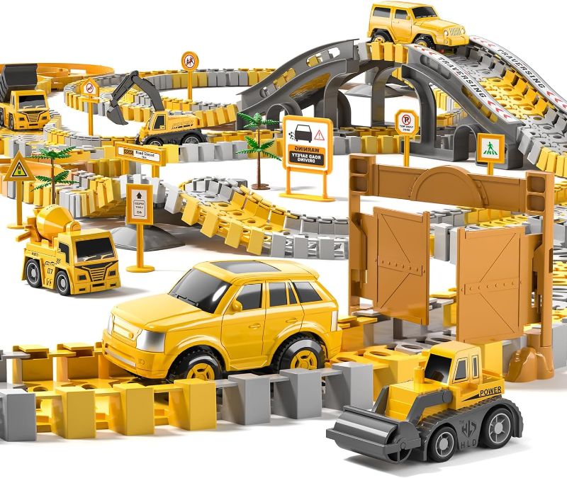 Photo 1 of TEMI 236 PCS Construction Toys Race Tracks for 3 4 5 6 Year Old Boys, Flexible Track Playset and 6 PCS Construction Car for Kids Toys, Birthday Gift for Age 3-9 Boys Toddler Girls