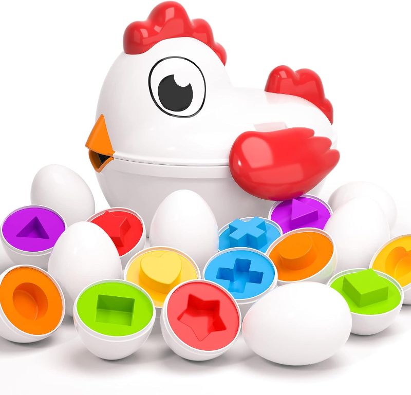 Photo 1 of TEMI Toddler Chicken Easter Eggs Toys - Color Matching Game Shape Sorter with 6 Toy Eggs for Kids, Fine Motor Skills Sensory Toys, Montessori Educational Gifts for 3 4 5 6 Girls Boys Baby