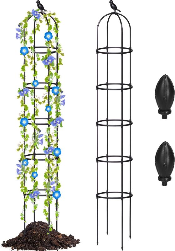 Photo 1 of Sadnyy 2 Pack 7 ft Garden Trellis Obelisk for Rose Trellis Climbing Plants Outdoor Rustproof for Pots Tall Tower Plant Trellis Metal Garden Trellis Vines Flower Plants Support Outdoor Indoor (Black)
