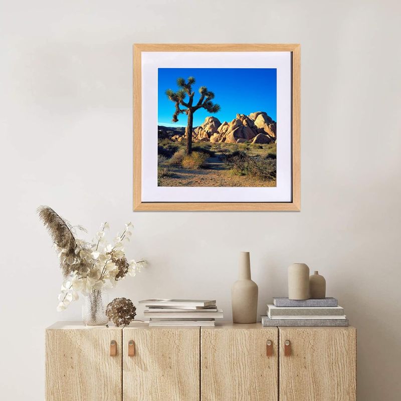 Photo 1 of Beige Wood Grain Style Frame- 20x20 Picture Frame for Displaying 16x16 Photos with Mat or 20x20 Photos without Mat, Wall Mounting Home Decor for Vintage or Modern Interiors.
