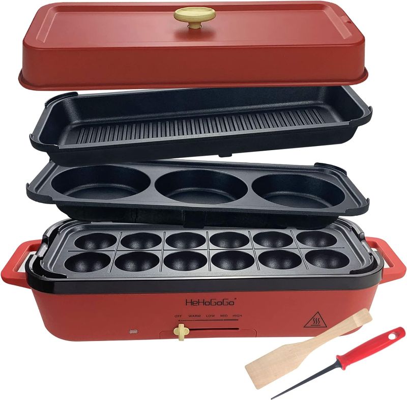 Photo 1 of Multifunctional Electric Griddle Electric Grill Nonstick Baking Maker with 3 Interchangeable Pans For Takoyaki Cake Pop/ Mini Pancake/ Fried Steak

