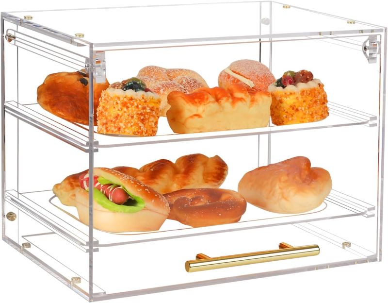 Photo 1 of Pastry Display Case, 2-Tier Acrylic Bread Box with Front Door, for Cake Bakery Kitchen Stuff Countertop, Donut Sourdough Bread Baking Supplies and Accessories

