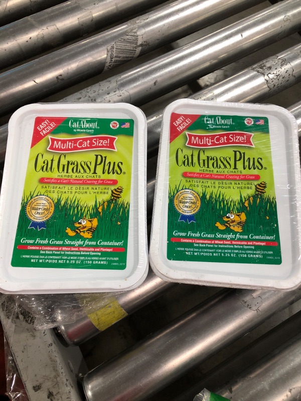 Photo 2 of 2 pack Cat-A'bout Multi-Cat CatGrass Plus Tub 150 grams by MiracleCorp/Gimborn 