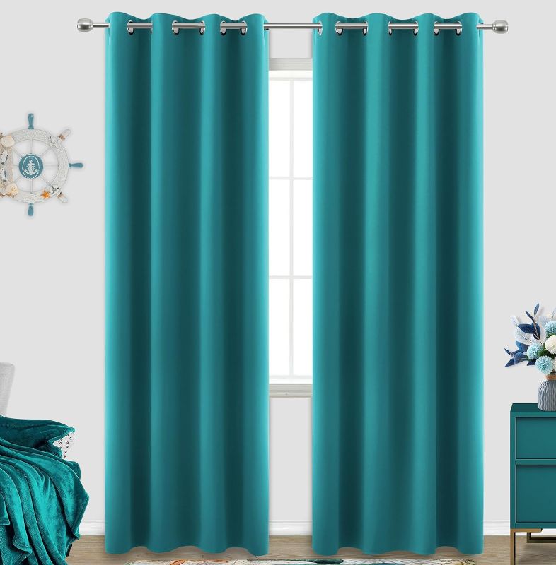 Photo 1 of KOUFALL Teal Curtains 96 Inches Long for Bedroom 2 Panel Sets Grommet Blackout Room Darkening Curtains for Living Room 52 x 96 Inch Length
