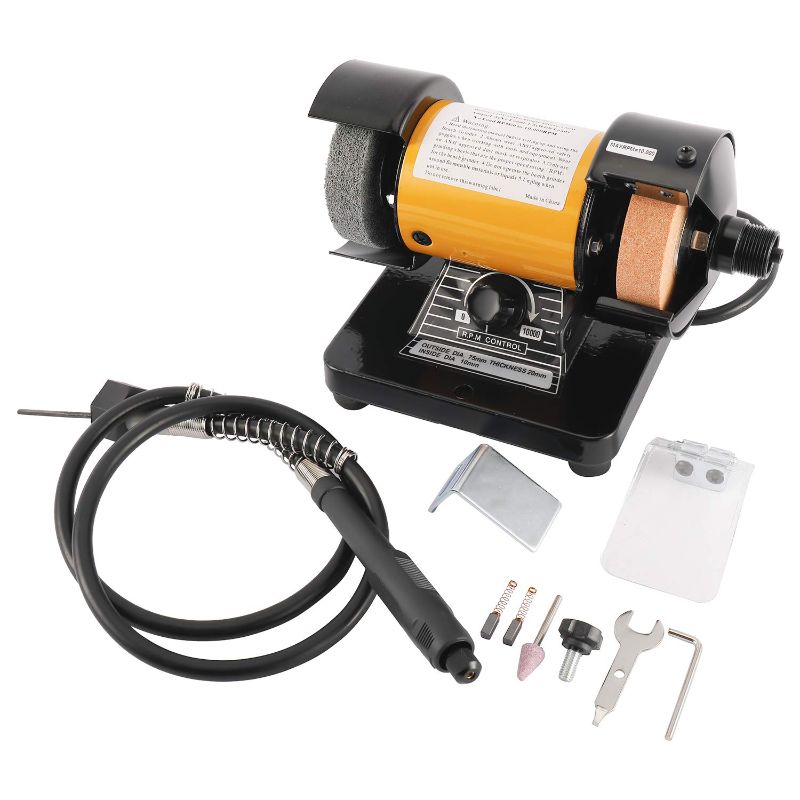Photo 1 of 3" Multipurpose Mini Bench Grinder Polisher with 31" Long Flexible Shaft and Accessories, Variable Speed Dial 0-10000 RPM, 110V 150W Single Phase Motor
