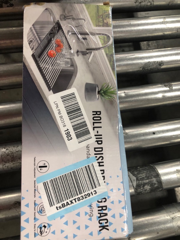 Photo 1 of Dish Drying Rack,Expandable Over The Sink Dish Drainer,Stainless Steel Kitchen Rolling Sink Rack with Utensil Holder,Length Up to 22.3" (Black) Expandable with Utensil Holder Black