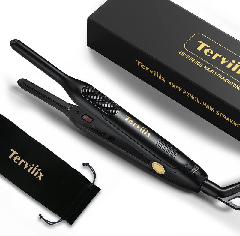 Photo 1 of Terviiix Pencil Flat Iron for Edges & Short Hair, 3/10 Inch Small Hair Straightener for Men, Ceramic Mini Flat Iron for Pixie & Beard, 15s Fast Heat up, Dual Voltage, Auto Shut Off
