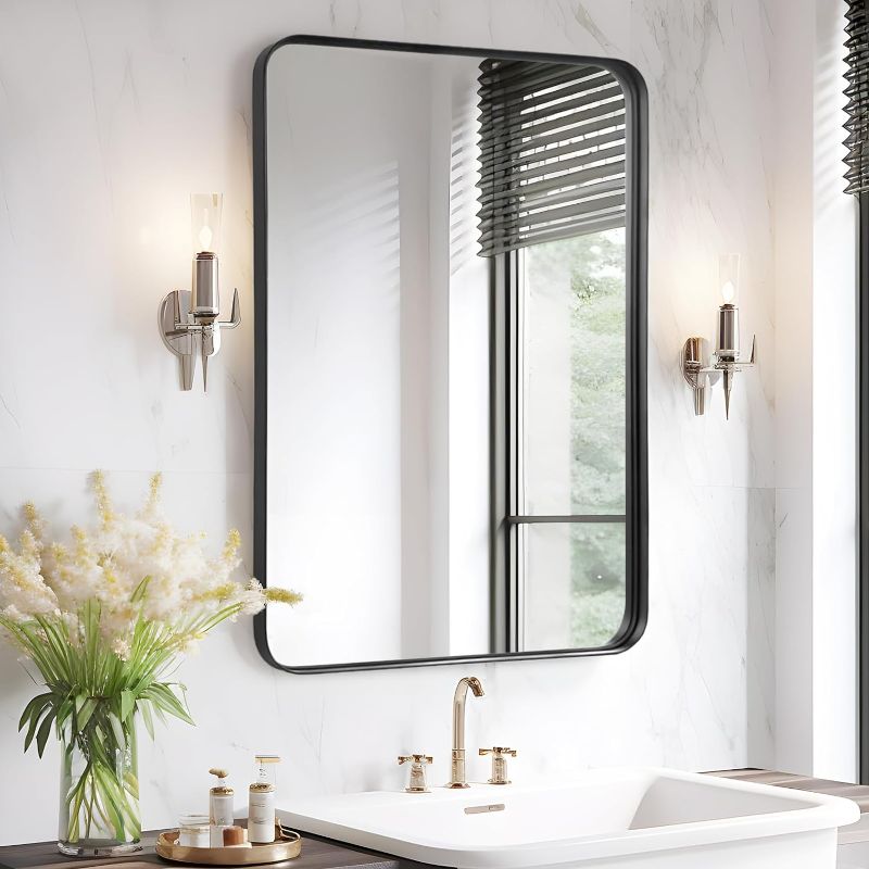 Photo 1 of Fabuday Black Bathroom Mirror 24x36 Inch - Matte Framed Rectangle Wall Mirror, Modern Large Mirrors Wall Mounted for Bathroom, Farmhouse, Hangs Vertically or Horizontally
