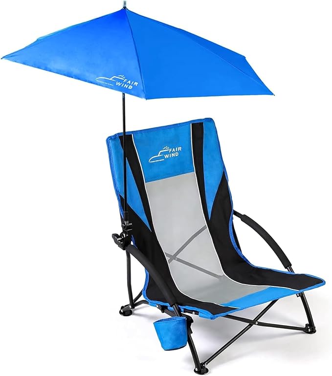 Photo 1 of 1 Pack Beach Chair with Umbrella for Adults Shade Chair Folding Backpack Portable Concert Bag Sand Chair with Cup Holder - Navy Blue with Black
