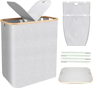 Photo 1 of Zomhusea Laundry Hamper with Lid - Collapsible Laundry Baskets, 140L XX-L Laundry Hamper 2 Section Dirty Clothes Hampers for Laundry Storage with 2 Laundry Bags for Bathroom, Dorm (Light Grey) 