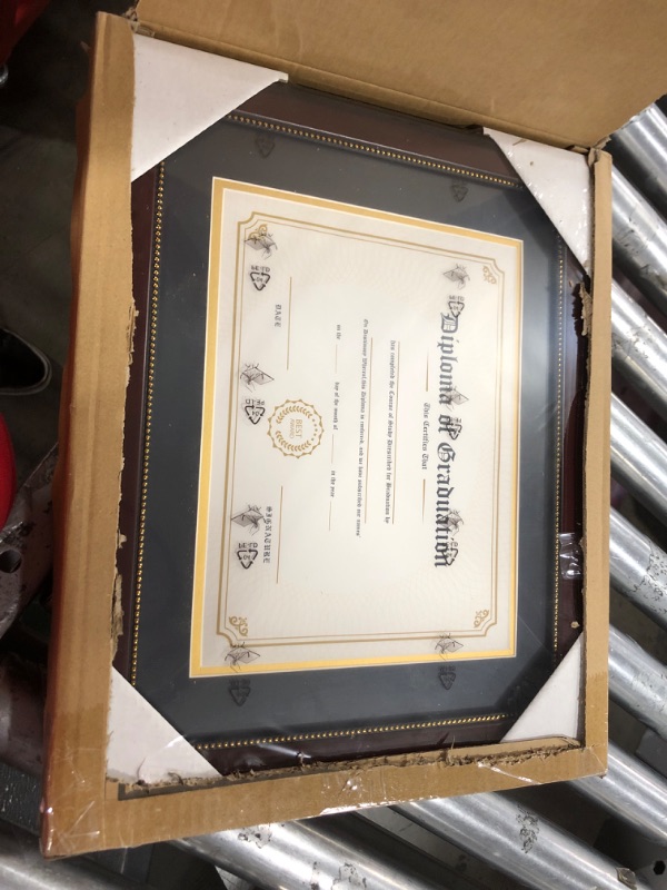 Photo 1 of 8.5x11 Diploma Degree Frame with Purple Mat or Display 11x14 Certificates without Mat,Solid Wood,Cherry Finish with Intricate Black Rope Detail,UV Protection Acrylic