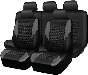 Photo 1 of CAR PASS Quilting Leather Seat Covers Full Set,Universal Waterproof Deluxe PU Premium Car Seat Cover with 5mm Composite Sponge Inside,Airbag Compatible,2zipper Bench for Sedans SUVs Cars Vans,Gray 