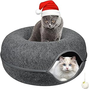 Photo 1 of Cat Tunnel Bed, Cat Cave Bed ?Beds for Indoor Cats - Large Cat House for Pet Cat Cave ?Detachable Round Felt & Washable Interior Cat Play Tunnel for Small Pets (24 Inch, Dark Grey)