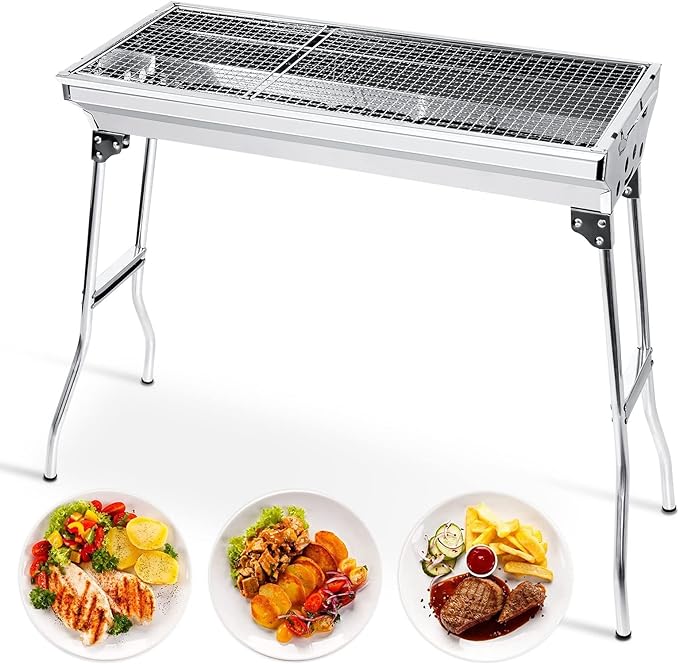 Photo 1 of Uten Portable Charcoal Grill, Stainless Steel Folding BBQ Grill and Smoker, Barbecue Grill for Outdoor Cooking Camping Hiking Picnics Garden Beach Party BBQ Tools (Large) 