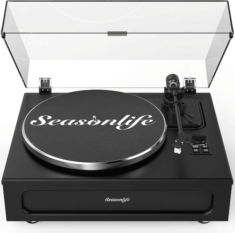 Photo 1 of Record Player High Fidelity Turntable for Vinyl Records Built-in 4 Stereo Speakers All-in-One Vinyl Player Belt Drive Turn table with MM Cartridge ATN-3600L Stylus 33 45 Speed Bluetooth Classic Black
