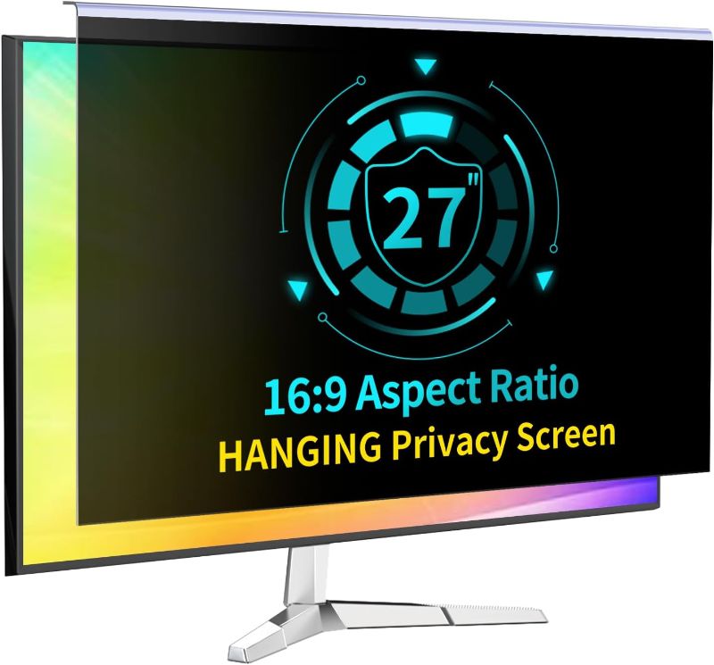 Photo 1 of 27 Inch Computer Privacy Screen for 16:9 Computer Monitor, Anti-Blue Light Monitor Privacy Screen Fliter, Anti-UV Computer Screen Privacy Shield, Hanging Type
