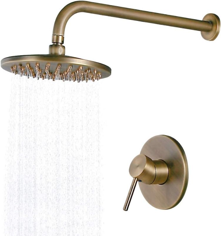 Photo 1 of Brass Shower Head Set Waterfall Rainforest Shower Head 8 Inch Wall Mounted Concealed Rain Shower System,Antique Brass (Valve & Trims Included)
