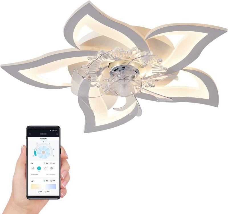 Photo 1 of REYDELUZ Low Profile Ceiling Fan with Lights,Modern Dimmable Flower Shape Ceiling Light Fan with Remote Control/App Control,for Bedroom/Children’s Room.
