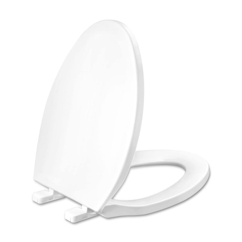 Photo 1 of Toilet seat Elongated with Slow Close Hinges, Four Bumpers Never Loosen and Easily Remove, Two Sets of Parts, Plastic, White Elongated White - Adult Seat