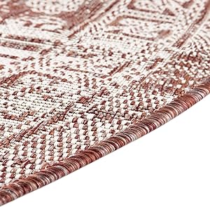 Photo 1 of Rugs.com Outdoor Aztec Collection Rug – 4 Ft Round Rust Red Flatweave Rug Perfect for Kitchens, Dining Rooms 