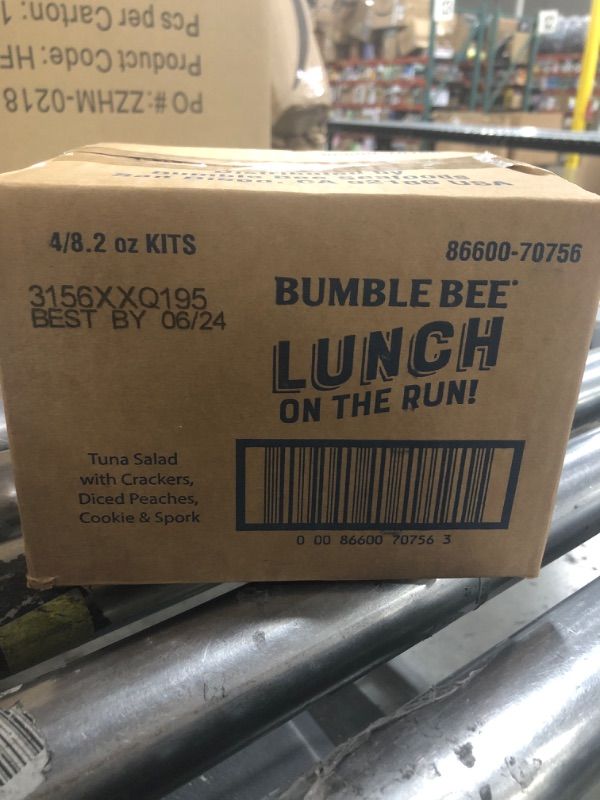 Photo 1 of Bumble Bee Lunch On The Run Tuna Salad with Crackers Kit, 8.2 oz (Pack of 4) - Ready to Eat, Includes Crackers, Cookie & Peaches - Wild Caught Tuna - Shelf Stable & Convenient Source of Protein
