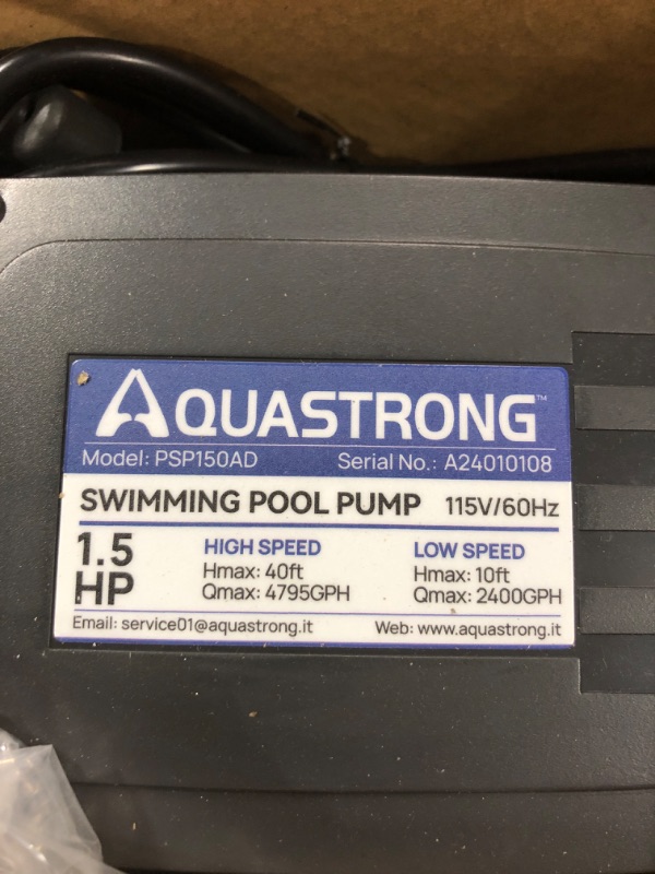 Photo 3 of AQUASTRONG 1.5 HP In/Above Ground Dual Speed Pool Pump, 115V, 4795GPH High Flow, Powerful Self Priming Swimming Pool Pumps with Filter Basket
