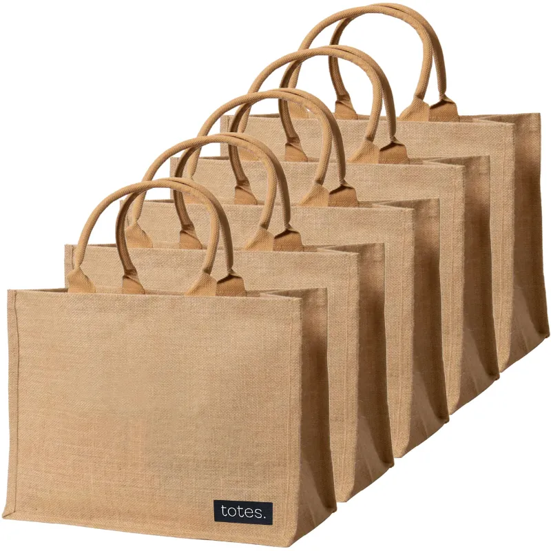 Photo 1 of 10PC BURLAP TOTE BAGS WITH PU HANDLES