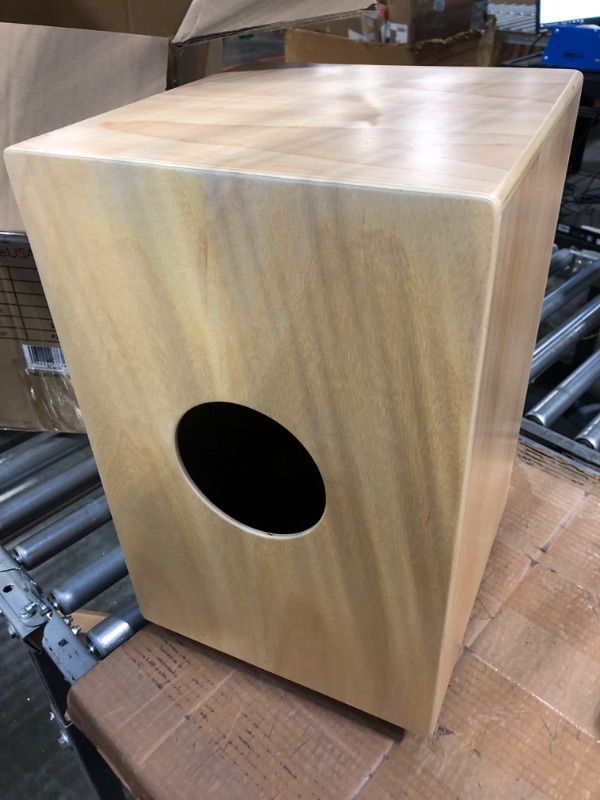 Photo 3 of **USED** Pyle String Cajon - Wooden Percussion Box, with Internal Guitar Strings, Full Size ** veneer of wood pealing off **