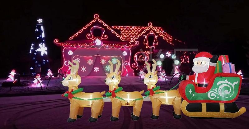 Photo 1 of 12ft Giant Lighted Christmas Inflatables Santa Claus on Sleigh with 3 Reindeer, with giftbox, Outdoor Indoor Holiday Decorations Blow up Lawn Inflatables...
