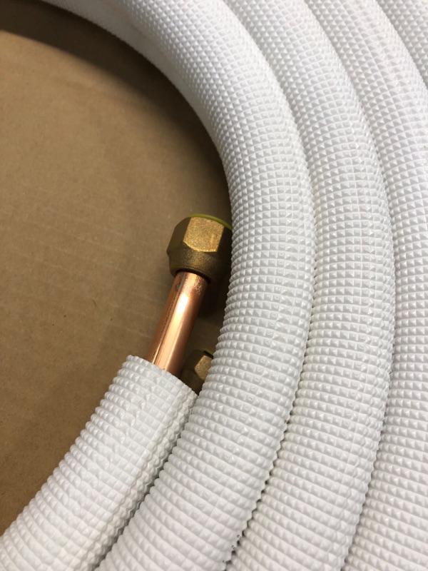 Photo 4 of 25 Ft. Copper Pipes 1/2" & 1/4" for Mini Split Air Conditioner Insulated Coil Line Set 1/2" PE MADE IN USA HVAC Refrigerant with Nuts 25' x 1/4"-1/2"