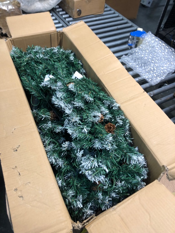 Photo 3 of 6ft Prelit Christmas Tree Flocked with 350 Lights (Warm & Colorful, 11 Modes) | Pre-Decorated Spruce Artificial Fluffy Xmas Tree with 900 Tips, 56 Pinecones, Gloves, Storage Bag, Metal Base