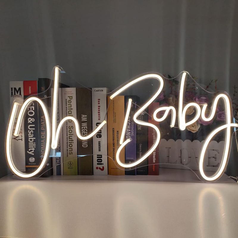 Photo 1 of 31.5 x 15.7 inches Oh Baby Neon Sign for Wall Decor, with Dimmable Switch, Reusable Neon Light Sign for Baby Shower Decorations, Birthday Party, Wedding Decor (Cool White (31.5 x 15.7 inches))
