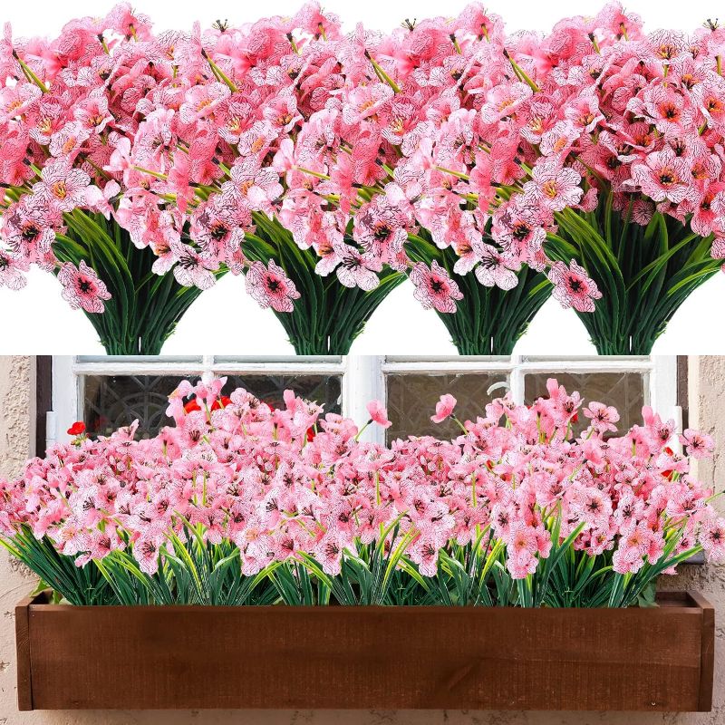 Photo 1 of 36 Pcs Artificial Fall Flowers Outdoor UV Resistant Fake Autumn Flowers Plants No Fade Silk Faux Flowers for Indoor Outside Garden Yard Pot Home Thanksgiving Christmas Festival (Pink)