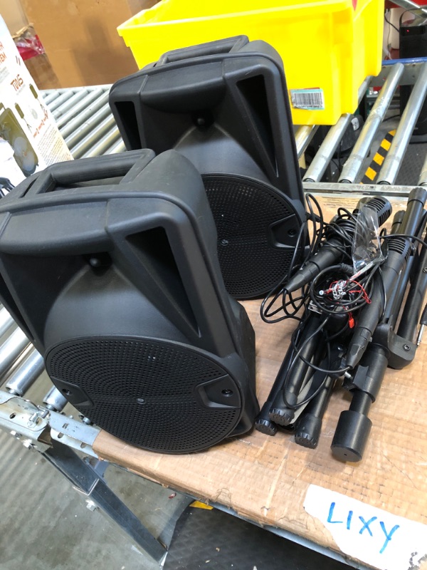 Photo 3 of PBX-800TWS 8-Inch Bluetooth Stereo PA System Comes with 2X 8 Speakers and 2X Stands, 2X Microphones, and a Remote Control