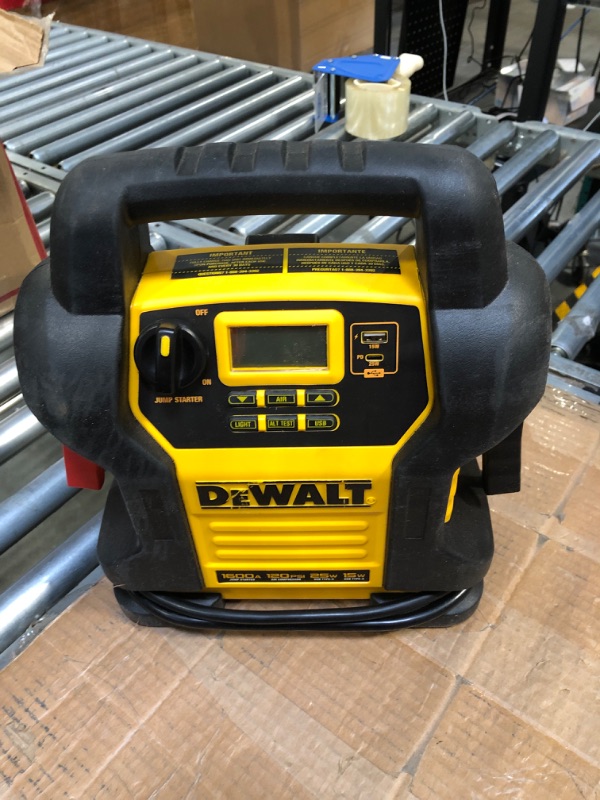 Photo 3 of DEWALT DXAEJ14-Type2 Digital Portable Power Station Jump Starter - 1600 Peak Amps with 120 PSI Compressor, AC Charging Cube, 15W USB-A and 25W USB-C Power for Electronic Devices 1600 Amps