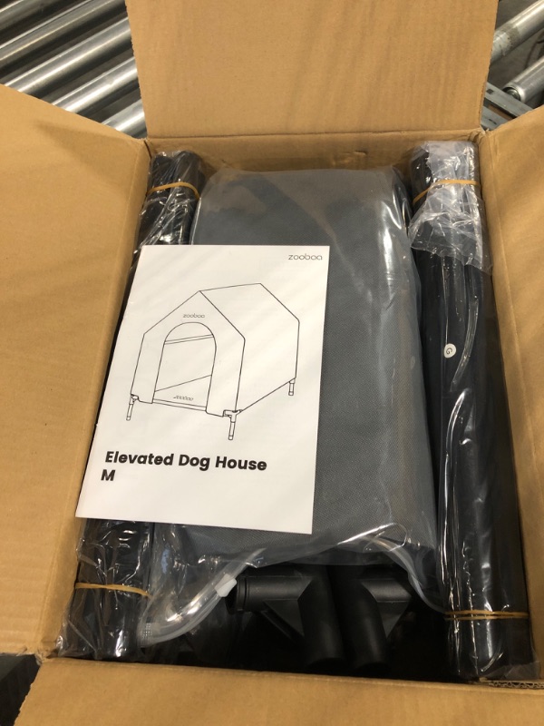 Photo 3 of Zooba 31’’ Elevated Dog House, Indoor Dog House for Medium Dogs, Pet House Outside w/Waterproof PVC Cover and Durable 2x1 Textilene Elevated Dog Bed Can Be Used Separately (M- L31”xW25”xH33”) Medium-31inch DOGHOUSE