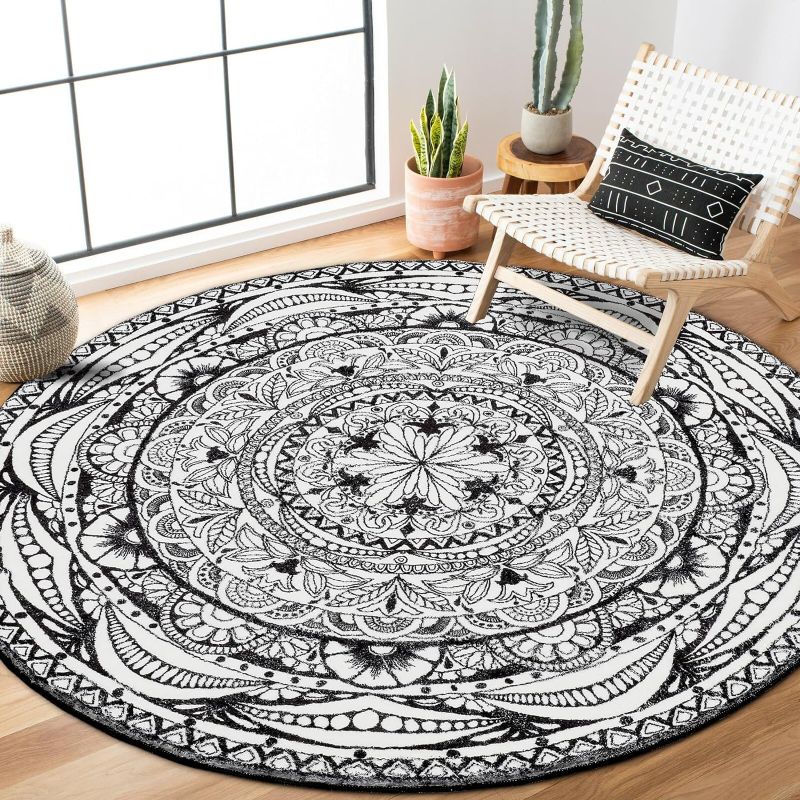 Photo 1 of 4 Ft Boho Round Rug for Bedroom Living Room Circle Bohemian Area Rug Washable Mandala Accent Throw Rugs Non Slip Soft Floor Mat Carpet for Living Room Sofa Bath Room Nursery