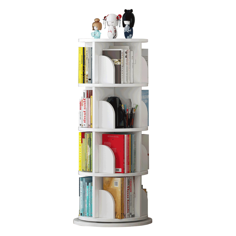Photo 1 of \Bookcase 360° Rotating Bookshelf Floor Standing Organizer Storage Shelf Display Rack for Living Room Study Room Bedroom Home Office (White 4 Tiers)
