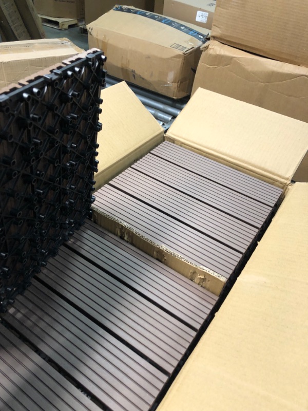 Photo 4 of 24PCS Wood Plastic Composite Patio Deck Tiles, 12"x12" Interlocking Deck Tiles, Water Resistant for Indoor & Outdoor, 24 sq. ft Coffee 24