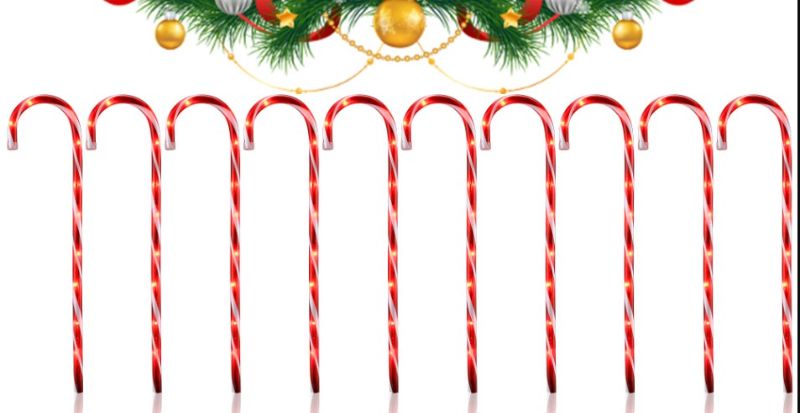 Photo 1 of 26" Christmas Candy Cane Pathway Markers Lights, Set of 10 Pack Christmas Outdoor Decorations Candy Cane Lights for Yard Patio Garden Walkway Indoor Décor Landscape Path Festival Holiday