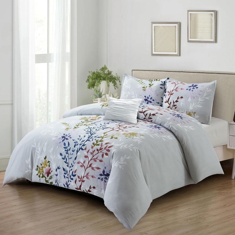 Photo 1 of ** USED ** Style Quarters King Size Comforter Set - 4 Pieces 100% Cotton Soft and Comfort Floral Bedding Sets for All Season, Bed in a Bag with 108x94 Flower Comforter, 2 Shams & Decorative Pillow Dahlia Grey

