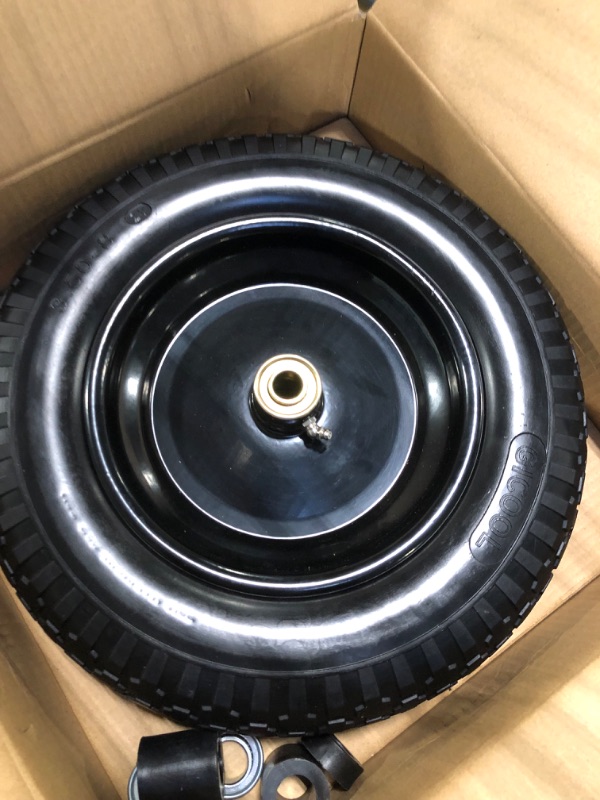 Photo 1 of 14.5" Wheelbarrow Tire, 3.50-8" Flat-free Solid Tire and Wheel with 5/8" Axle Bore Hole, 3-6" Centered Hub for Wheelbarrow Trolley Dolly Lawn Mover Go Kart Replacement
