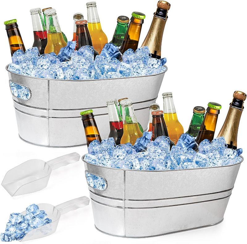 Photo 1 of 4 Gallon Ice Buckets for Parties, IKAYAS Galvanized Ice Bucket Ice Tub with Scoop for Cocktail Bar Mimosa Bar Supplies, Champagne Bucket Beer bucket Metal Tub (2 Pack)
--- NO SCOOP ---